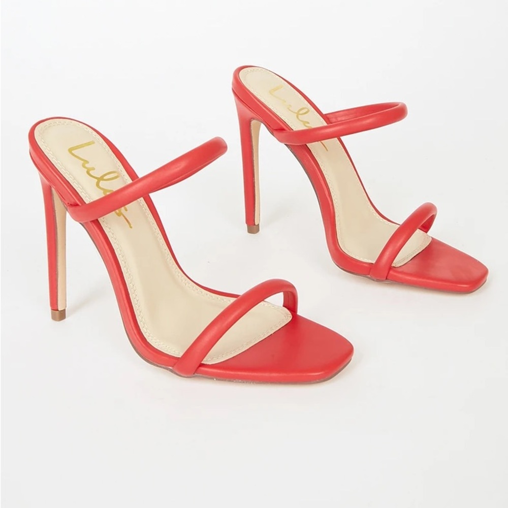 Theyaa Red Square-Toe High Heel Sandals - Picture 2 of 7